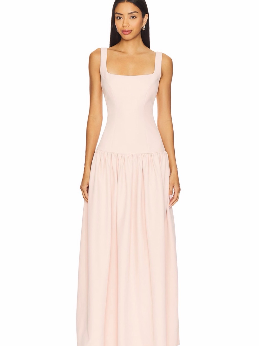 Square-Neck Soft Pink Maxi Dress